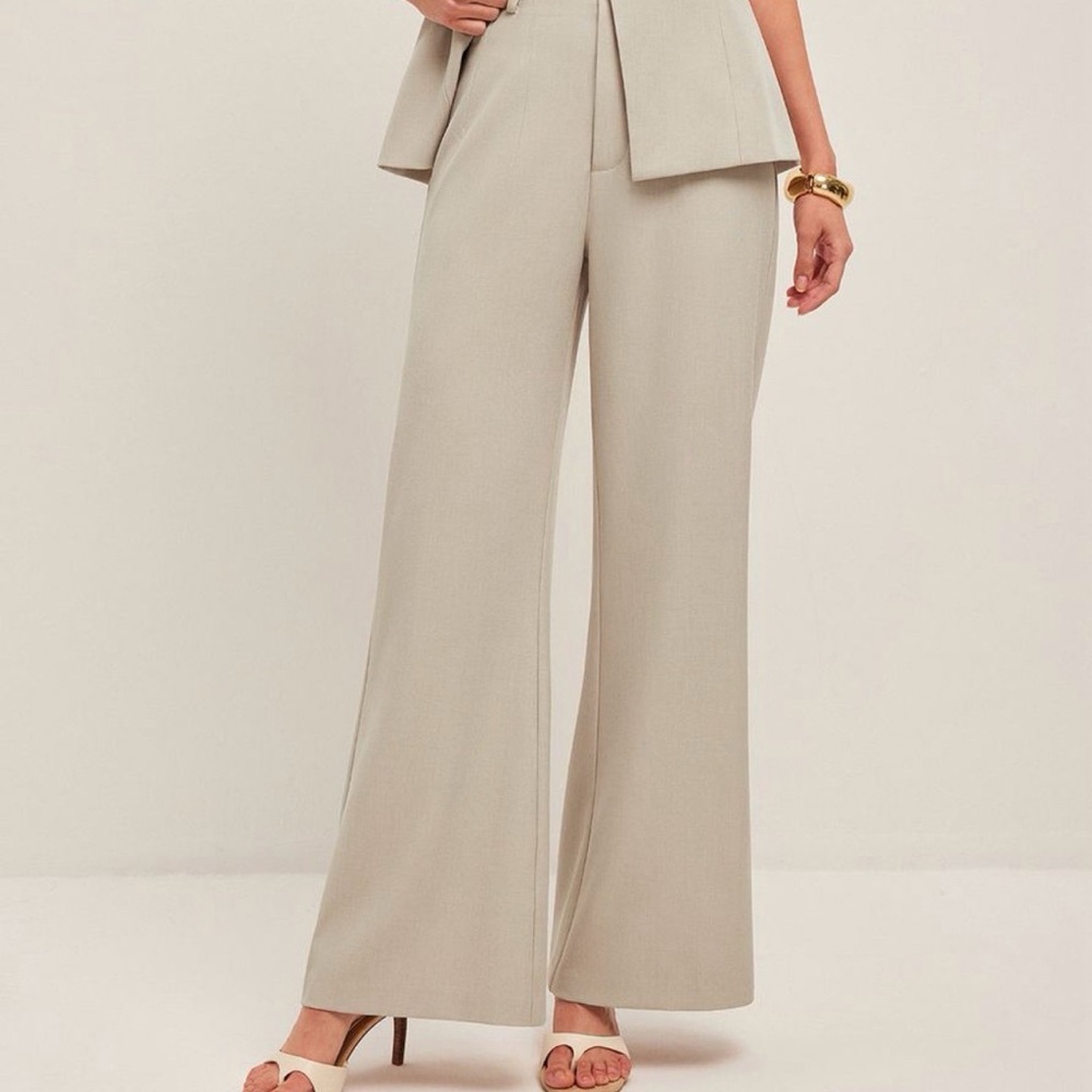 Elegant Cream Wide-Leg Women's Pants